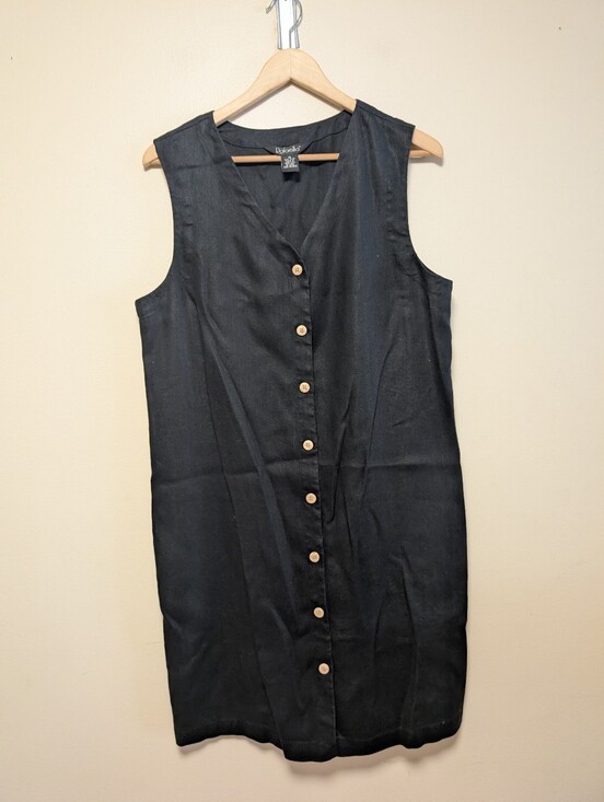 Rafaella Dresses & Skirts - Rafaella Black 100% Linen Button Front Shift Dress Size 12 Minimalist Coastal